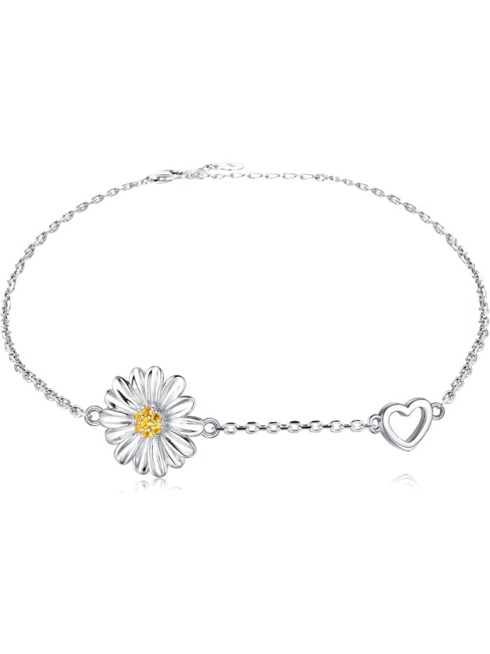 Adjustable Sterling Silver Daisy Flower Bracelet - Sunflower Jewelry Gift for